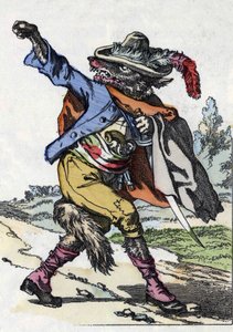 狼。根据让-德-拉封丹的寓言故事 "Compere le Loup, Maitre Renard, Comere la Chevre et ses petits biquets "的插图。载于《小家伙们的家庭故事》。19世纪的匿名版画。 作者 未知艺术家