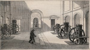 Thonnelier在巴黎的La Monnaie的货币印刷机--1877年的雕版画 作者 未知艺术家