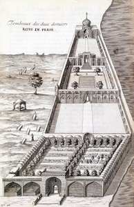 波斯最后两位国王的陵墓 - 在“查尔丁骑士之旅日记，波斯和东印度，在黑海和科尔奇德旁边”” 作者 未知艺术家