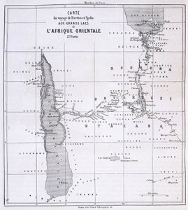 英国探险家理查德·弗朗西斯·伯顿 (1821-1890) 和斯皮克 1857-59 年前往东非五大湖的旅行地图 - 在世界巡回赛中 作者 未知艺术家