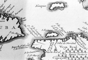 海龟岛和圣多明各，来自 Pierre Vandier 的 17 世纪地图。 作者 未知艺术家