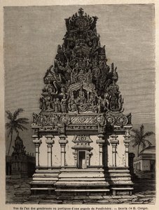 一个pondichery 宝塔（本地治里）（印度）的gombrooons 或门廊之一的视图。 雕刻以说明 1838 年至 1844 年间前往奇兰巴兰（Coromandel cote）宝塔的探险，由反海军上将巴黎（Depot des cartes 主管）绘制 作者 未知艺术家
