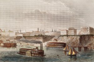“《辛辛那提市和俄亥俄州同名河流景观》”蒸汽和轮船航行。 19 世纪的雕刻 作者 未知艺术家