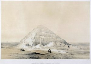 萨卡拉 (Sakkarah) 金字塔的视图。 埃及。 19 世纪巴黎，法国学院的插图 作者 未知艺术家