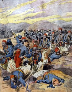 1914 - 1918 年战争：法国殖民军的非洲骑兵在法兰德斯的沙丘上。1914. 作者 未知艺术家