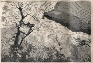1870年的战争："阿尔芒-巴贝斯 "号球的下降与莱昂-甘贝塔（1838-1882）在船上 1870年10月7日 - 雕刻在 "法国科学 "中 作者 未知艺术家