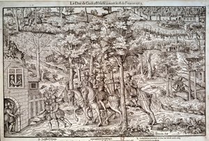 宗教战争 1562-1598 “” 1563 年 2 月 18 日刺杀了洛林的弗朗索瓦一世（1519-1563 年）第二任吉斯公爵。 作为天主教领袖，他被加尔文主义者让·德·波尔特罗·德·梅雷 (Jean de Poltrot de Mere) 或梅雷 (Merey) 杀害。 16 世纪的雕刻。 巴黎，B.N. 作者 未知艺术家