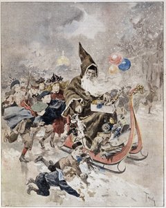 描绘圣诞老人的水彩画。"The Illustrated World"。21/12/1895. 作者 未知艺术家