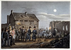 Wellington and Blucher meeting incidentally at Waterloo - in “” Historical, military and naval anecdotes and incidents that arrived at the Armies of Brittany and their allies, ending in Waterloo”” by Edward Orme, ill. by Atkinson, London 作者 未知艺术家
