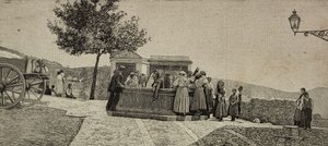 意大利 Piana dei Greci 喷泉边的妇女和儿童，根据 E Interguglielmi 的摄影作品雕刻，选自《意大利画报》，第 XXI 年第 2 期，1 月 14 日 作者 未知艺术家
