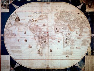 航海家塞巴斯蒂安-卡博托（Sebastien Cabot）（1476-1557）的世界地图 1544年。巴黎，B.N. 作者 未知艺术家
