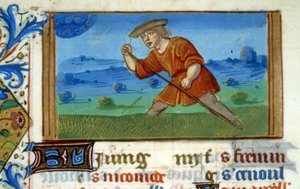 Zodiac Cancer and grass mowing - Miniature of the Middle Ages (ref. 137, 048v): Request for permission from the Municipal Library of Toulouse (tel: 05 62 27 66 66) 作者 未知艺术家