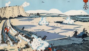 1914 年 8 月英勇保卫列日。插图选自 1914 年由 Tolmer et Cie 出版的书籍 "La Grande Guerre"。 作者 未知艺术家