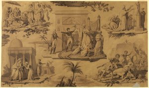 绘画，棉纺织品印花漫画：法国人在埃及[Les Francais en Egypte]，约 1815 年 作者 未知艺术家