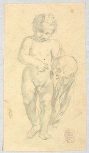 绘画，背着头骨的儿童，16-19 世纪 作者 未知艺术家