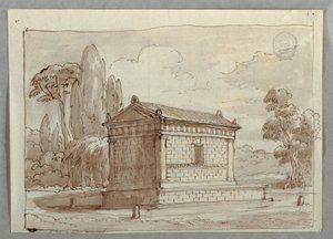 素描，风景中的古典寺庙，约 1805 年 作者 未知艺术家