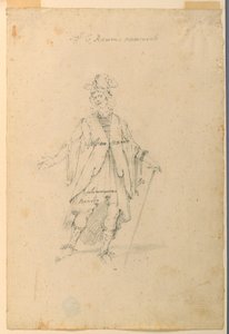 素描，服装设计：芭蕾舞剧中身着奇装异服的男子，约 1720 年