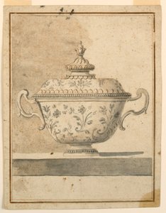 绘图，有盖陶瓷盘，1750-90 年 作者 未知艺术家