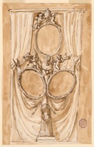 素描，教皇庇护六世和皇室夫妇肖像的装饰，约 1790 年 作者 未知艺术家