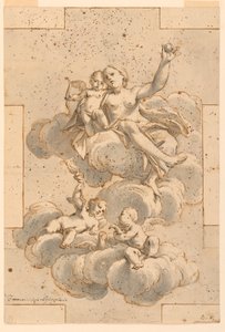 素描，天花板绘画设计，维纳斯、丘比特和普蒂，1700-29 年