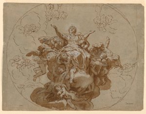 素描，圣母升天的天花板设计，1700-1730 年 作者 未知艺术家