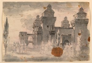 素描，舞台设计，城堡景观，1810-1820 年 作者 未知艺术家