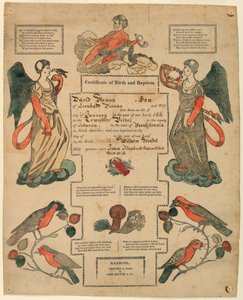 Fraktur, 洗礼证书[出生证明]，1816 年 作者 未知艺术家