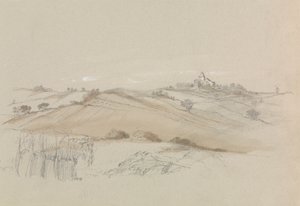 田野与远处的房子 作者 未知艺术家