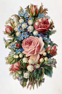 A bouquet mixed with roses, lily of the valley. 作者 未知艺术家
