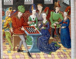 A game of chess between two courtiers in the room of a castle. Minaiture taken from “” History of Alexander the Great”” (or Alexander III of Macedoine (356-323 BC)) 作者 未知艺术家