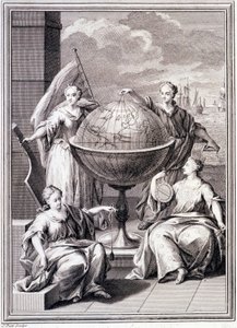 探索世界的寓言——在“西班牙国王勋章下的南美洲历史之旅”中，作者：Don Georges Juan 和 Don Antoine de Ulloa，Librairie du Roi，巴黎 作者 未知艺术家