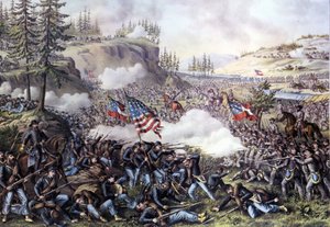 美国内战（1861 - 1865）：奇克莫加战役（乔治亚州）1863 年 9 月 18 日至 20 日。19 世纪的版画。 作者 未知艺术家