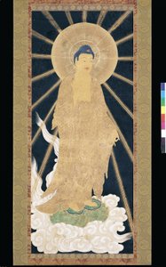 阿弥陀佛从天而降（蓝色宣纸颜料 作者 未知艺术家