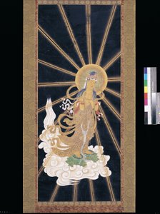 阿弥陀佛从天而降（蓝色宣纸颜料 作者 未知艺术家