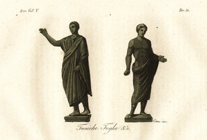 古代伊特鲁里亚人的雕像，显示男人们穿着托加、外衣、卡尔扎里（鞋）等。 作者 未知艺术家