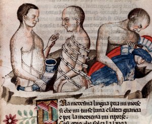 Antaeus the giant lowers Dante and Virgil on the frozen ground of the circle of Treachery (song 31 from Hell, in the Divine Comedy) - miniature 15th century 作者 未知艺术家
