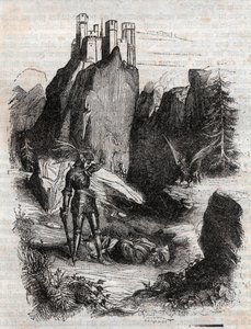 亚特兰大（Atlant）被布拉达曼特（Bradamante）击败-雕刻自1851年的“愤怒的罗兰” 作者 未知艺术家