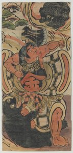 描绘金太郎与熊搏斗的横幅 作者 未知艺术家