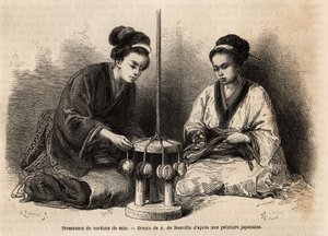 Braiders of silk cords, in their workshop in Yedo (or Edo, present-day Tokyo); these braids are very extended since they are used to arrange and maintain military and civilian costumes (the Japanese ignore the button and the clip to tie the clothes). Engra 作者 未知艺术家