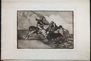 斗牛  古代西班牙人在开阔地带骑马猎杀公牛的方式 作者 未知艺术家
