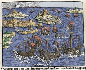 638 年 2 月，撒拉逊军队攻占耶路撒冷。在“” Den Edlen Strengen Beste Fromen 中“””by Johann Stumpff 作者 未知艺术家