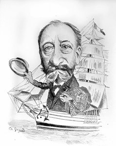 关于卡米尔-圣桑（Saint-Saens）（1835 - 1921）的漫画，法国作曲家。 作者 未知艺术家