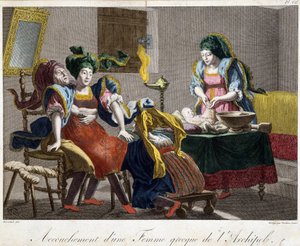 Childbirth in Greece - engraving, late 19th century 作者 未知艺术家