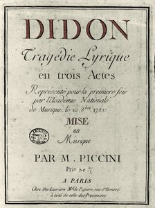 作曲家 Niccolo Vito Piccinni（或 Piccini）（1728-1800 年）的歌剧《狄东》歌词的封面。 1783 作者 未知艺术家