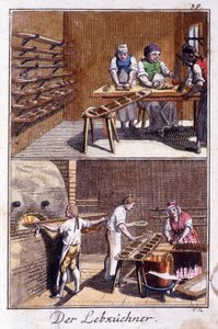 手工艺：姜饼制作者在他的工作室里。载于约翰-彼得-武的 "青少年艺术和手工艺及讲习班综合说明"。编辑。纽伦堡，Weigel和Schneider 作者 未知艺术家