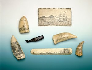 抹香鲸牙齿雕刻，19 世纪中叶（鲸鱼牙齿） 作者 未知艺术家