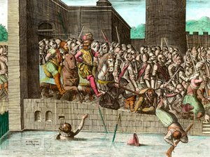 亨利四世（1553-1610 年）于 1594 年 3 月 22 日在巴黎进入。18 世纪的版画。 科尔。 我们走吧。 作者 Unknown artist