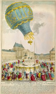Montgolfier 兄弟于 1783 年 9 月 19 日在巴黎凡尔赛宫的经历。 BN 作者 未知艺术家