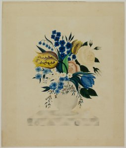 大理石花瓶中的鲜花 作者 未知艺术家