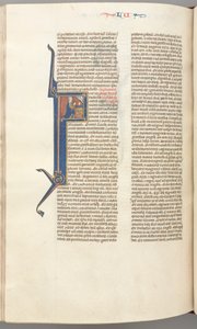 Fol.412页，路加，首字母F，路加在祭坛前祈祷，上方是上帝半身像 作者 未知艺术家